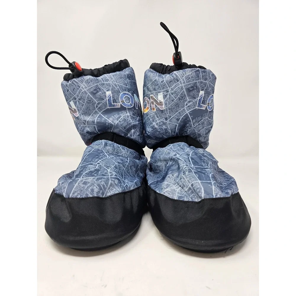 Lina & Max London Map Print Fleece‎ Lined Booties Slippers Warm Cozy Size L